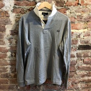 Fred Perry Long Sleeve Polo - Grey/White - Medium